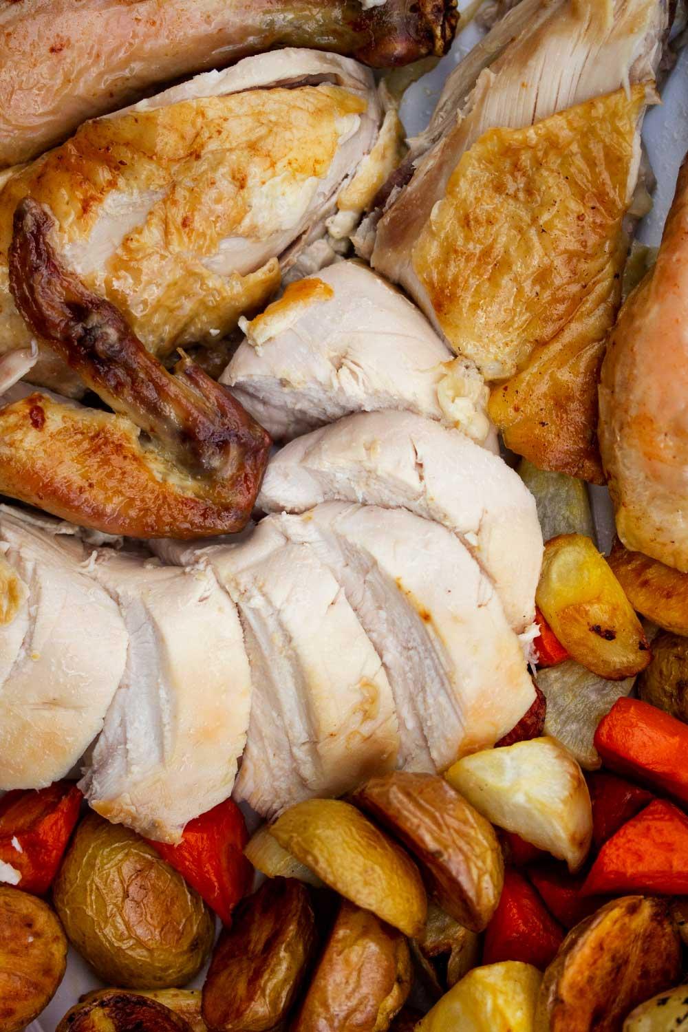 dry brined roast chicken with vegetables
