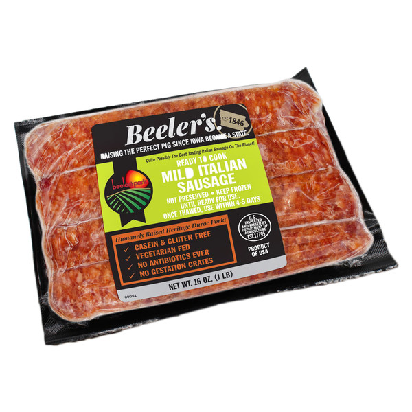 4-piece package of Beeler’s pure pork mild Italian sausage links