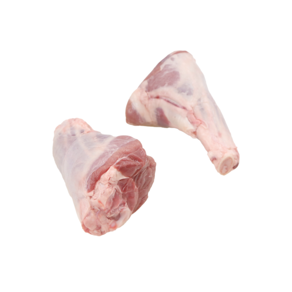 A pair of raw Welsh lamb hindshanks.