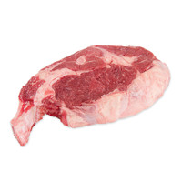 Raw bison frenched rib chop on white background