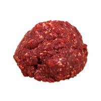 Raw ground venison mounded on white background