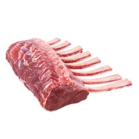 Raw 8-rib rack of Canadian elk on white background