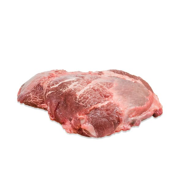 One whole 4 lb. raw grass-fed Angus beef cheek from New Zealand on a white background