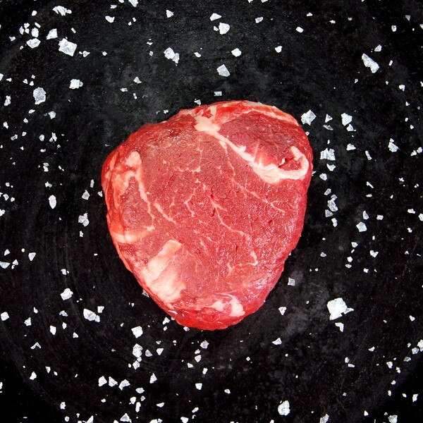 one raw seasoned 6oz. grass-fed Angus beef tenderloin filet