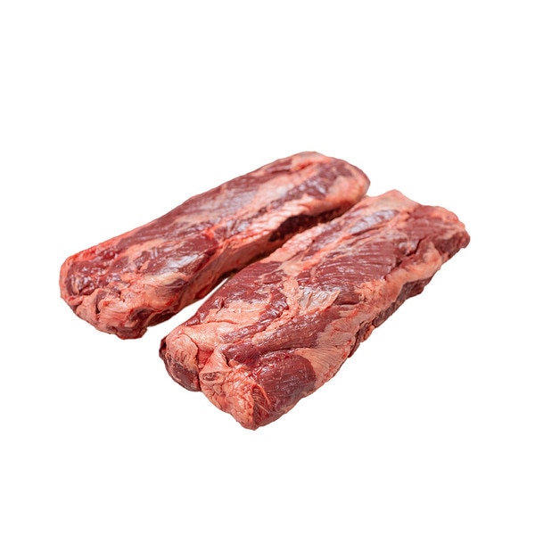 Two grass-fed beef hanging tenders on a white background.