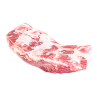Raw Iberico pork end loin (pluma) on white background