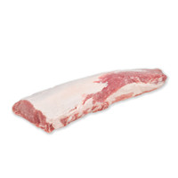 Raw, whole Iberico pork striploin on white background