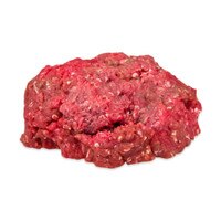 Raw kangaroo meat mounded on white background