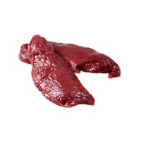 2 raw overlapping boneless kangaroo loins on white background