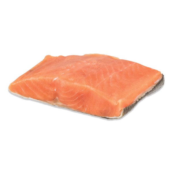 Raw pink wild-caught keta salmon fillet, skin-on