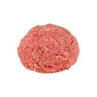Raw ground ostrich meat mounded on white background