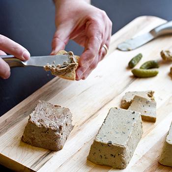 Pate sampler on a cutting board