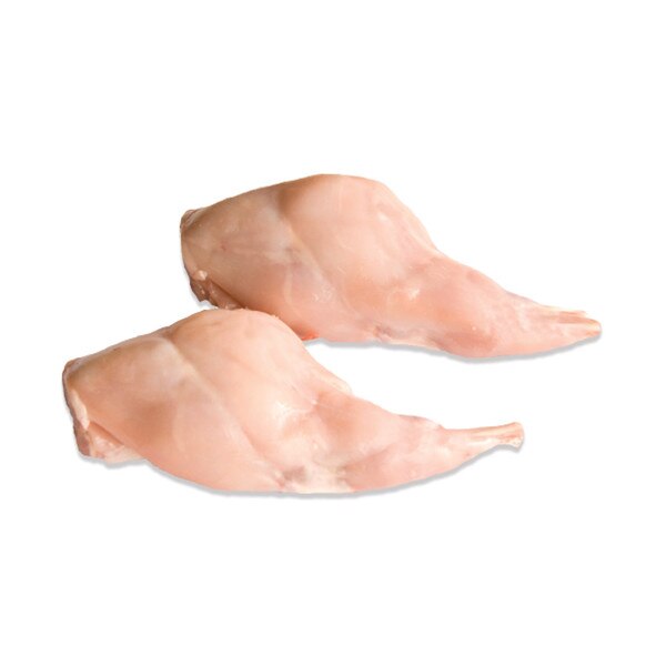 2 raw rabbit hind leg quarters on white background