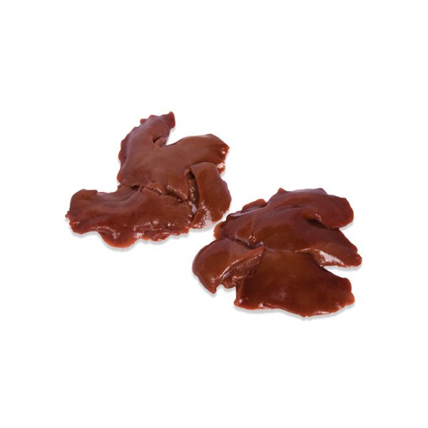 2 raw rabbit livers on white background