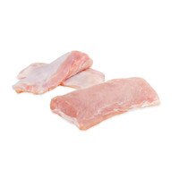 3 overlapping raw rabbit striploins on white background