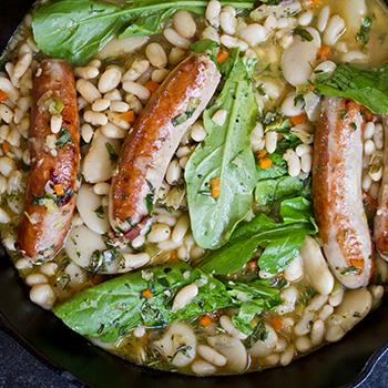 Rabbit sausage in a pan