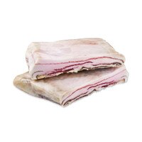 2 stacked slabs of smoked mangalitsa bacon on white background