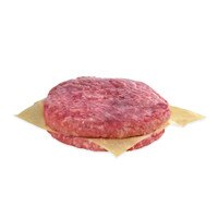 2 raw venison burger patties stacked with brown butcher paper between them on white background