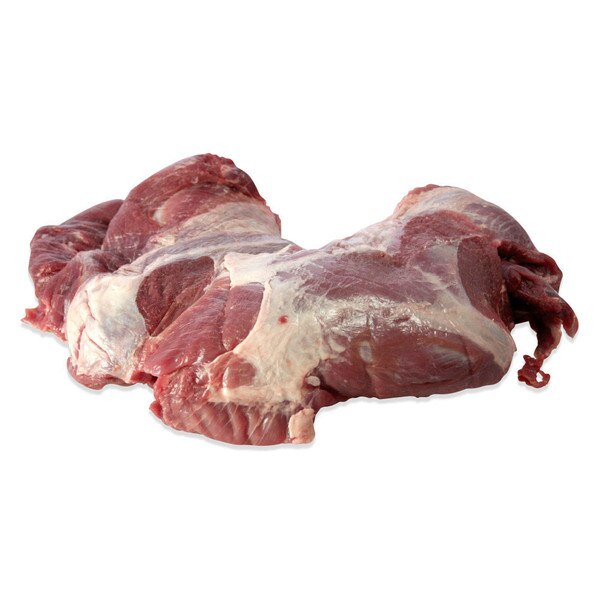 Whole, raw boneless wild boar shoulder on white background