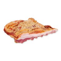 Raw, uncured wild boar maple slab bacon on white background