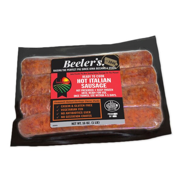 4-piece package of Beeler’s pure pork hot Italian sausage links