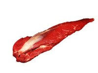 Raw whole bison tenderloin on white background