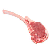 Raw bison tomahawk steak on white background
