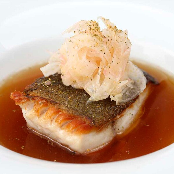 Black cod in shitake broth with pickled fennel salad, recipe