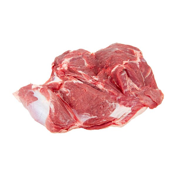 Raw boneless grass-fed lamb shoulder on white background