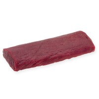 Raw boneless grass-fed lamb striploin on white background