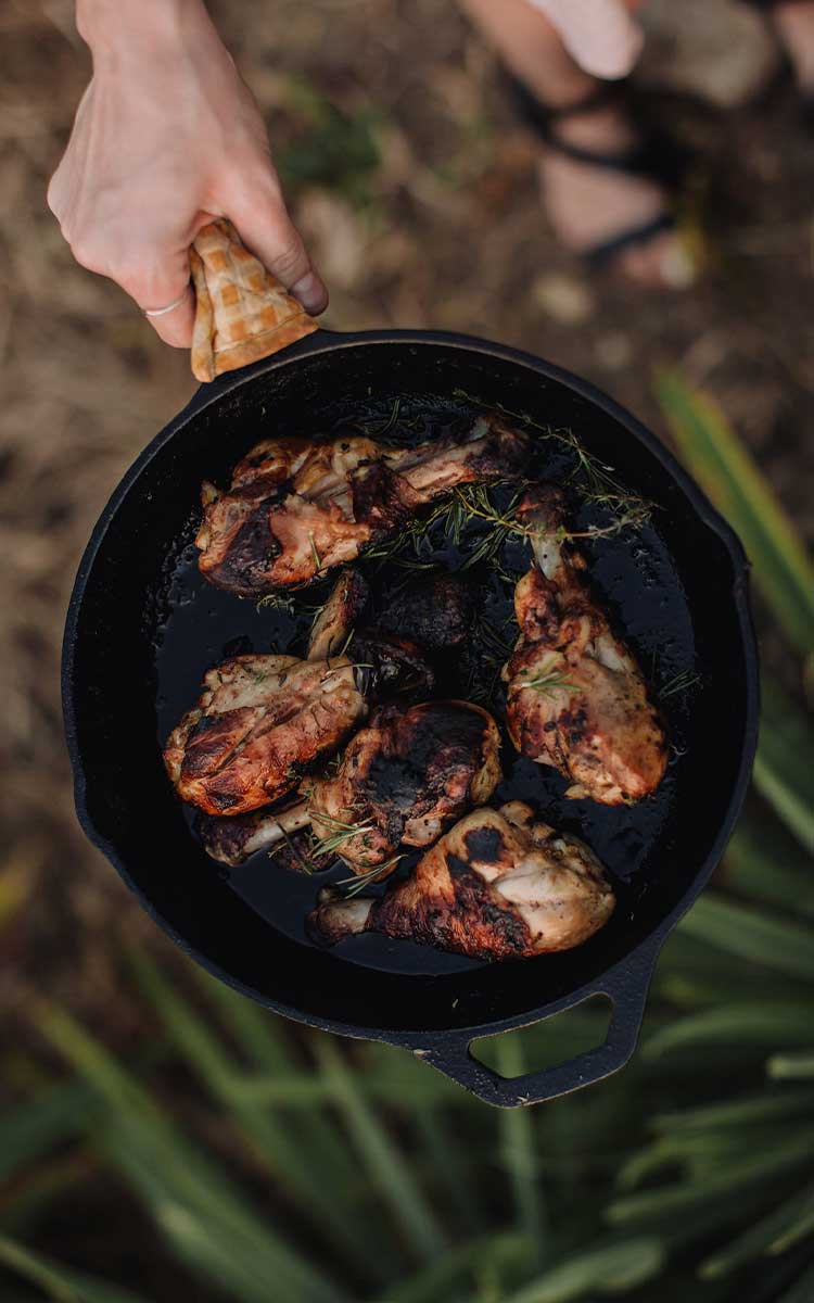 chicken in cast iron pan