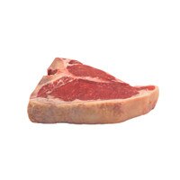 A raw, grain-fortified beef porterhouse steak.