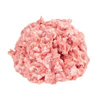 Raw, ground kurobuta pork on white background