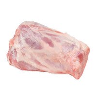 Whole, raw Kurobuta pork hindshank on white background