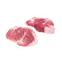 2 raw Kurobuta pork cheeks on white background