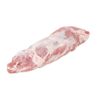 Whole, raw pork tenderloin on white background
