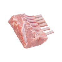 A raw 6-bone rack of milk-fed French veal on a white background.