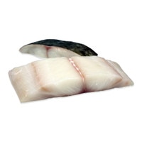 Raw, skin-on halibut fillets