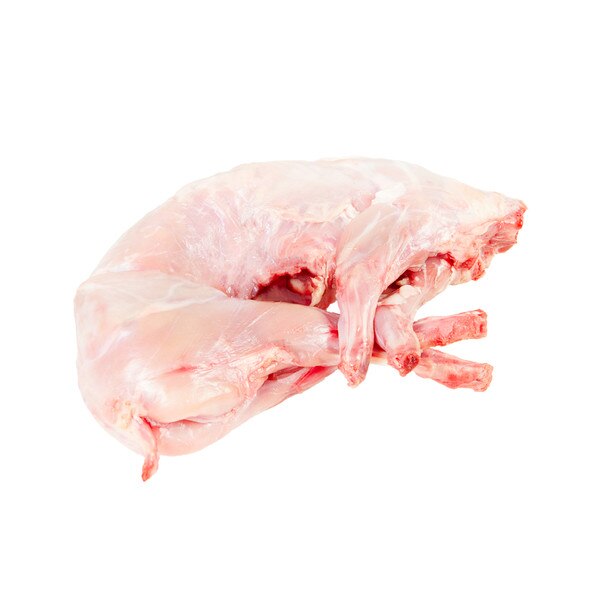 Whole, raw rabbit fryer on white background