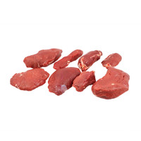 One whole portioned, sectioned, and cleaned grass-fed & farmed New Zealand venison denver leg on a white background