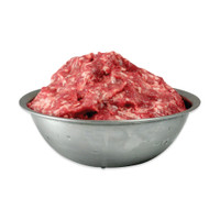 Silver bowl heaped with raw ground wild boar meat