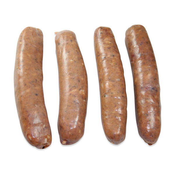 Four raw Wild Boar sausages with garlic and wine